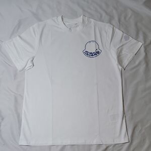 Moncler White T-Shirt with Navy Logo Chest Print